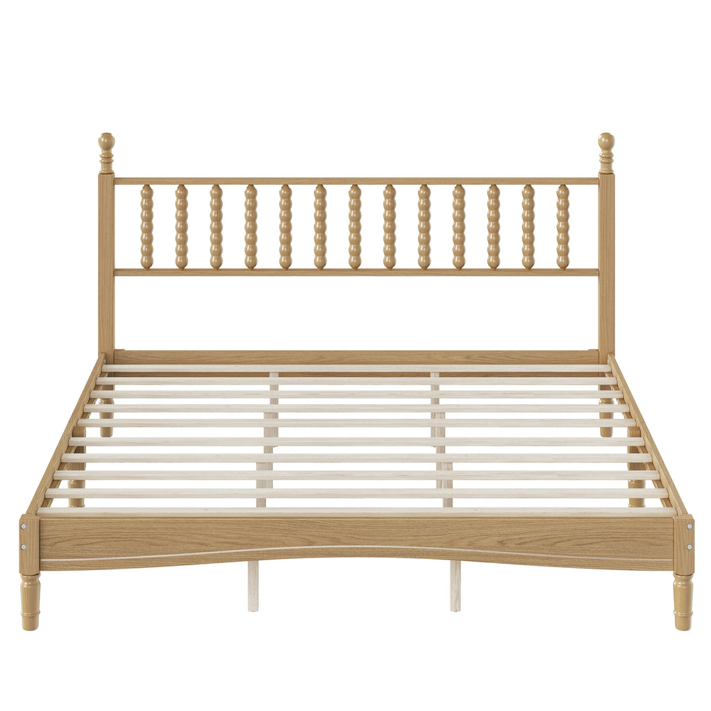 King Size Wood Platform Bed with Gourd Shaped Headboard