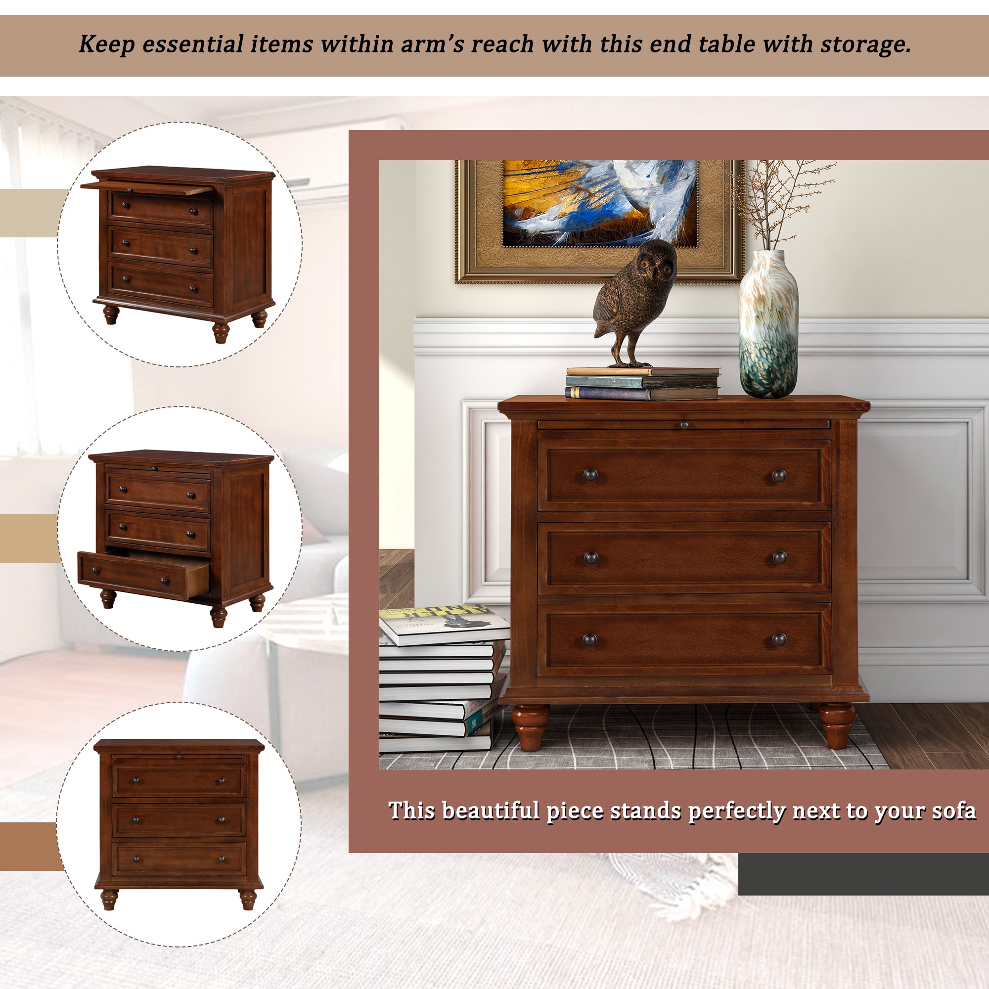 U_STYLE 27.6'' Nightstand with Pine Wood Veneer
