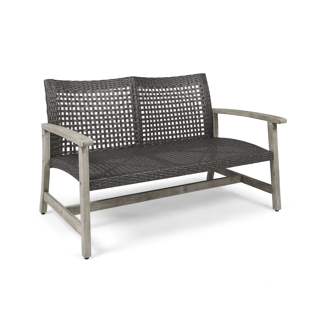 Hampton Outdoor Acacia Wood Wicker Loveseat