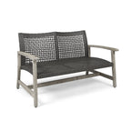 Hampton Outdoor Acacia Wood Wicker Loveseat