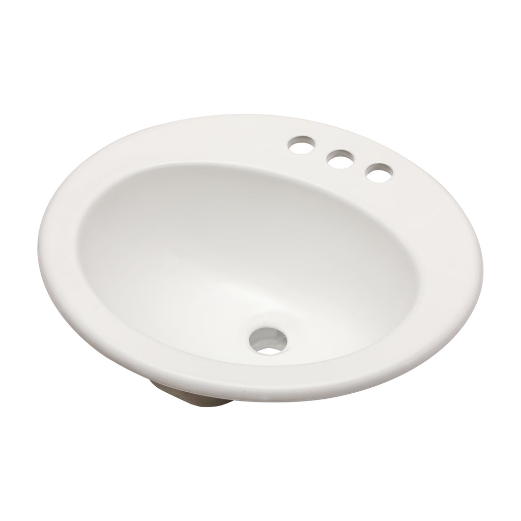 20"x18" White Ceramic Oval Drop In Bathroom Sink