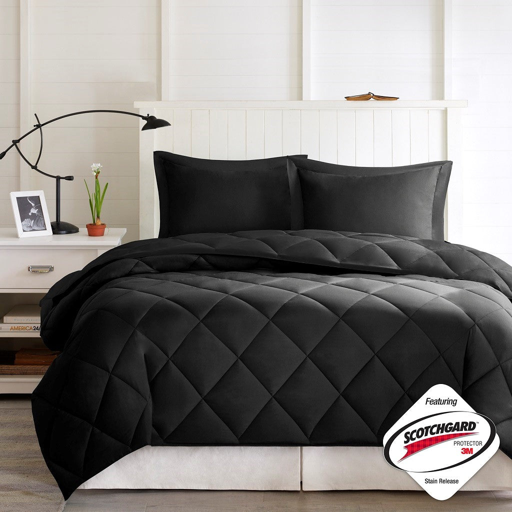 Full/Queen 3M Scotchgard Diamond Quilting Reversible Comforter Set