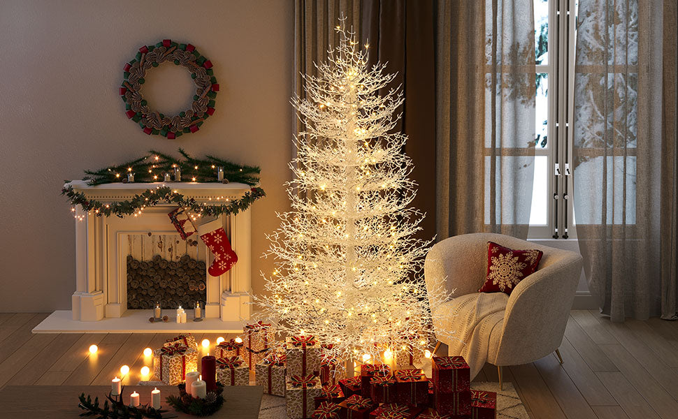 6-Foot Pre-Lit Aspen Fir Artificial Christmas Tree, White, 420 Warm Lights