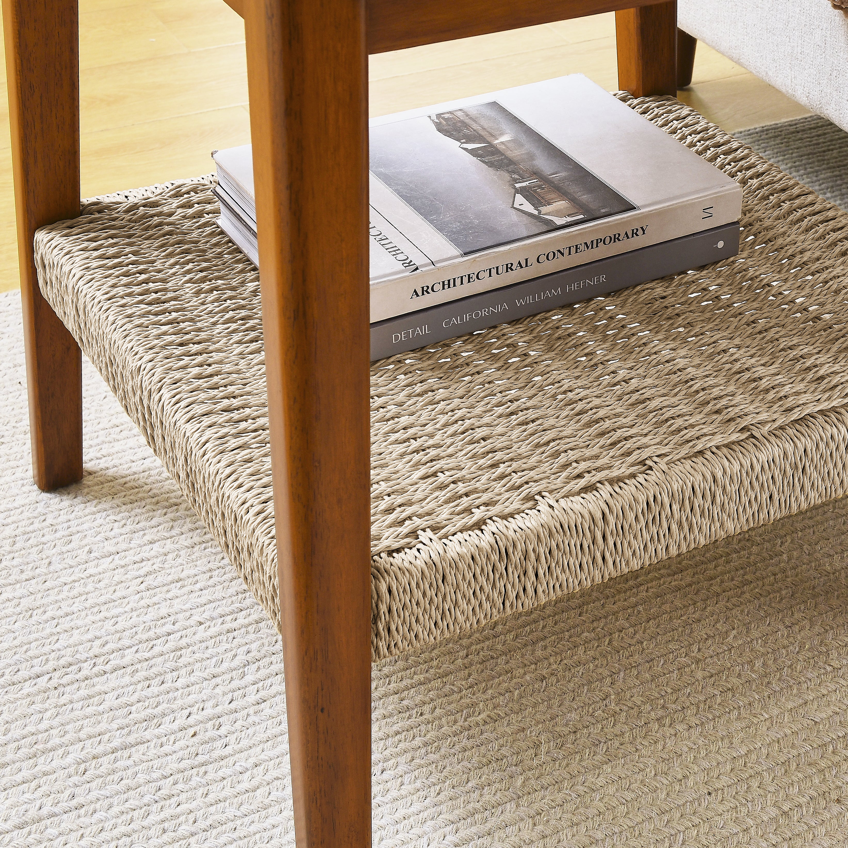 23" Mid-Century Side Table with Woven Shelf
