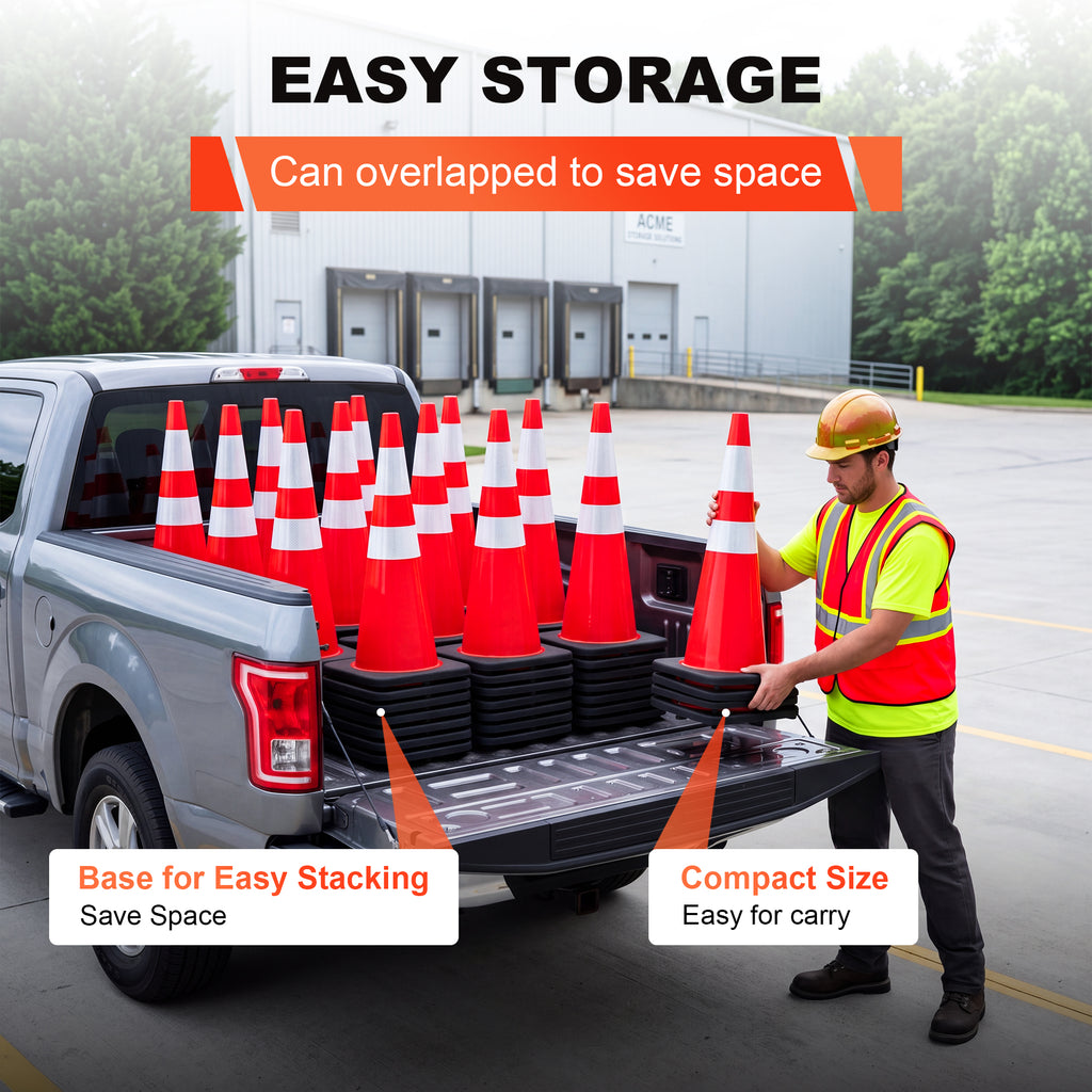 36" Heavy-Duty Traffic Cones with Reflective Collars - 4 Pack