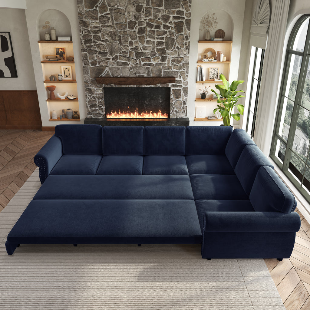 118" L-Shaped Sofa Couch with Pull-Out Bed