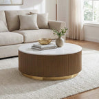Brown Round Cocktail Table with Genuine Marble Top