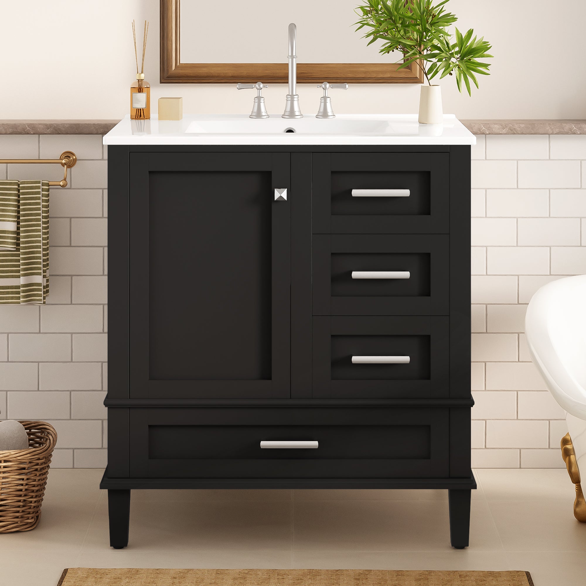 30" Bathroom Vanity, Modern Bathroom Cabinet with Sink Combo Set
