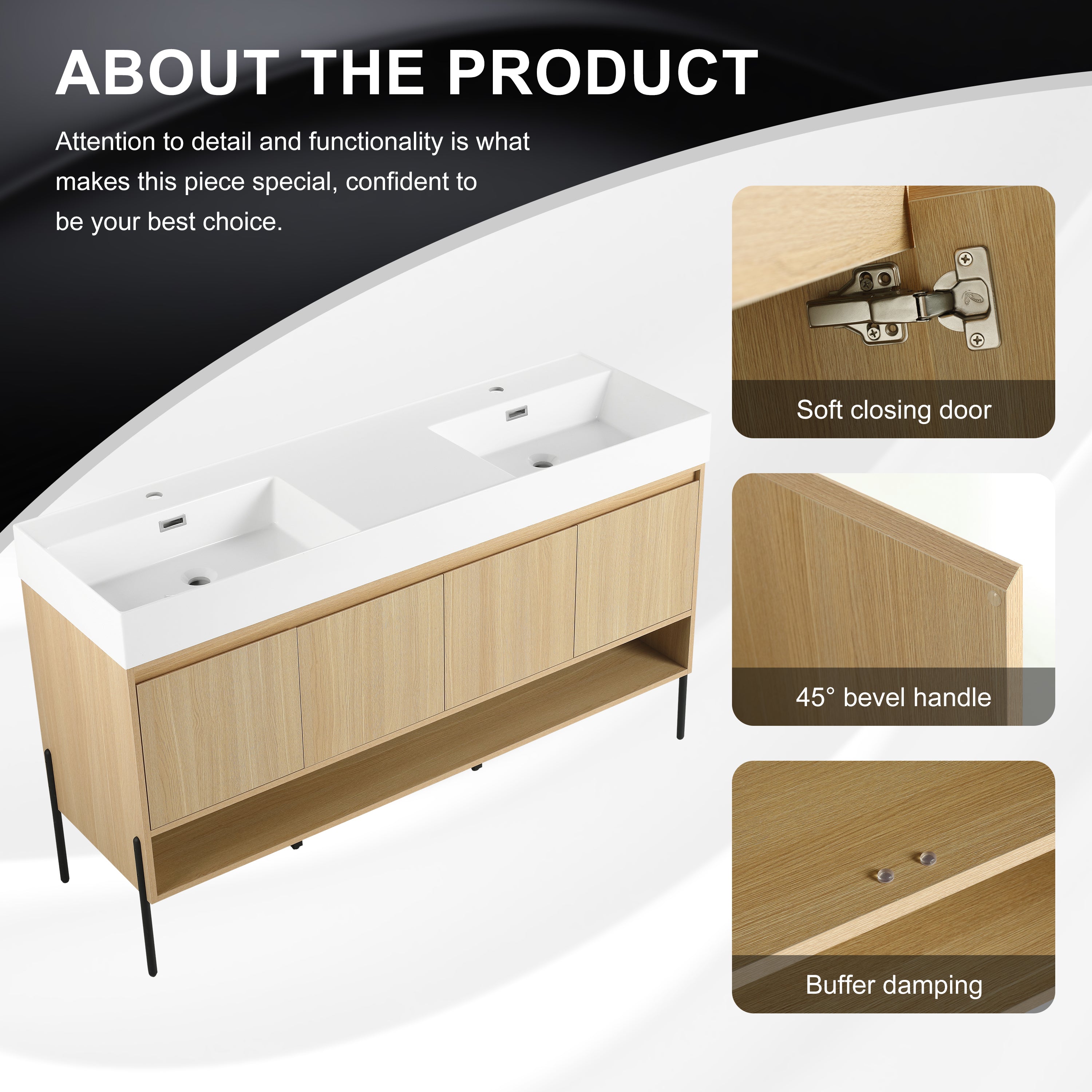 60" Bathroom Vanity Combo with Double Resin Sink