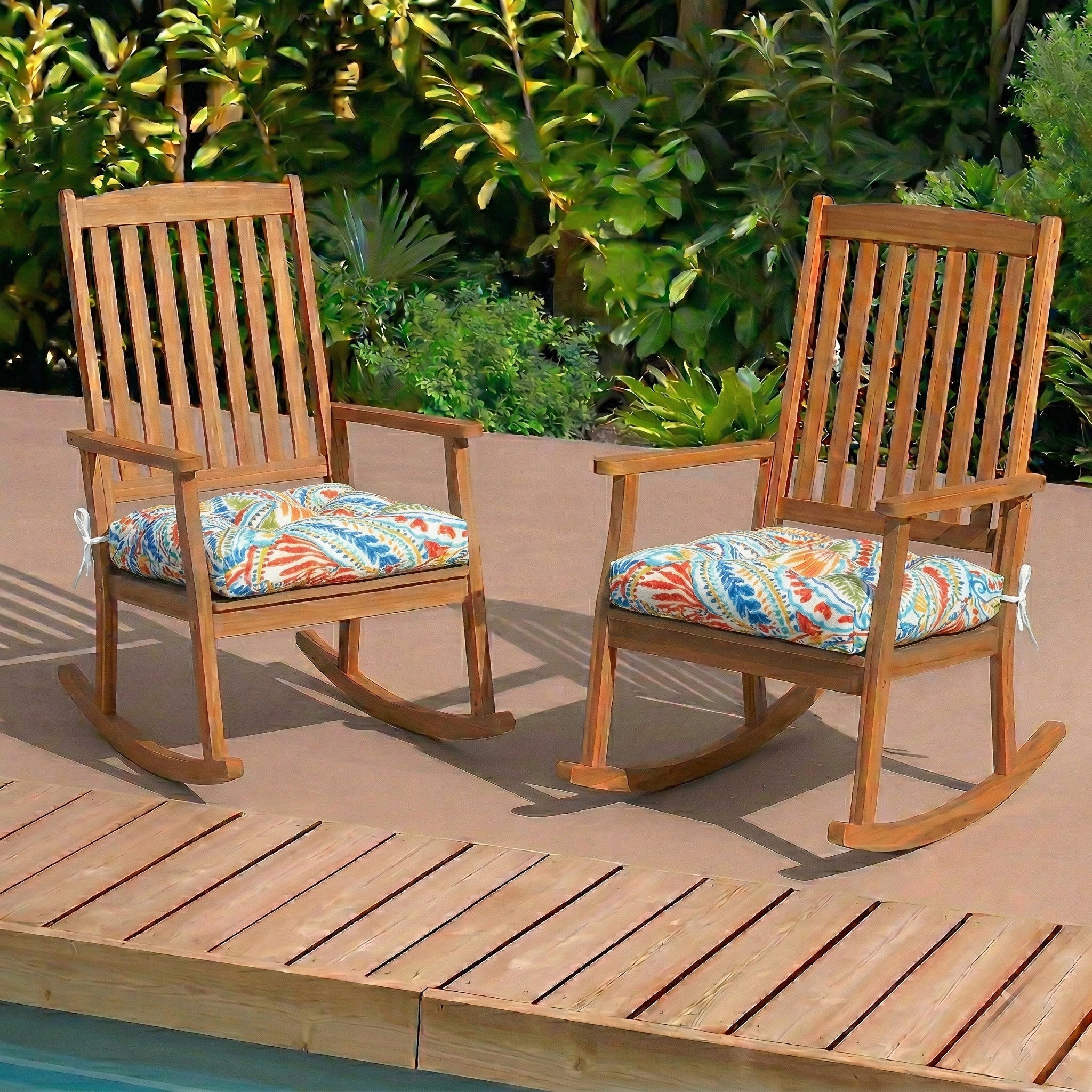 Outdoor Chair Cushions Set of 2, 19 x 19 x 4 Inch Tufted Seat Cushions