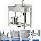 304 Stainless Steel Outdoor Utility Sink With Workbench & Storage Shelf