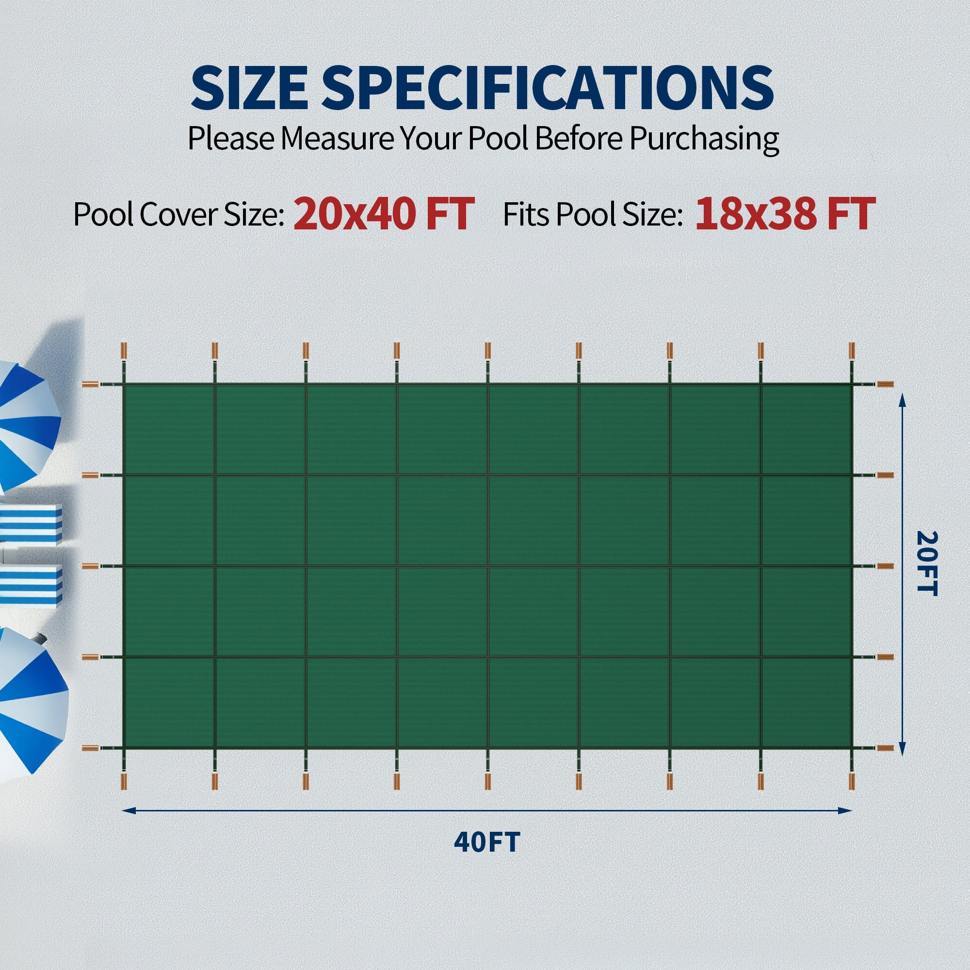 Swimming Pool Safety Cover, Fits 18x36ft Rectangular Pools