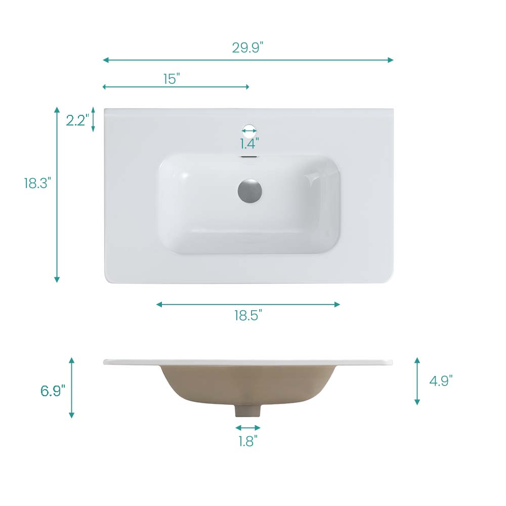 Glossy White Ceramic Integrated Basin