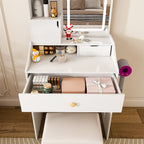 3-Color LED Vanity Mirror with Stool, Dressing Table for Bedroom