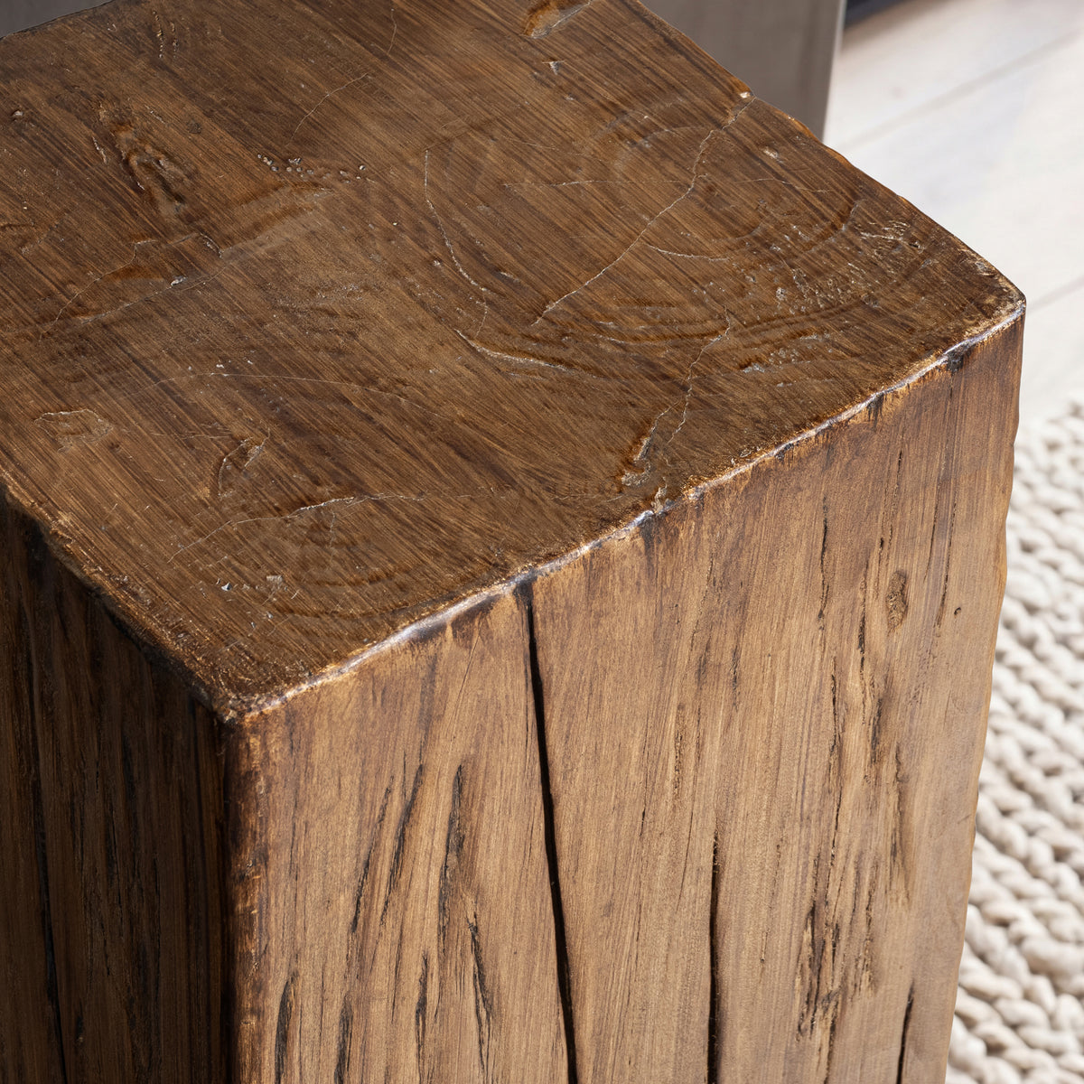 Umber Solid Reclaimed Pine Wood Side Table, 25.5-Inch, Brown