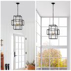 4-Light Metal Lantern Tiered Pendant Hanging Light Fixtures