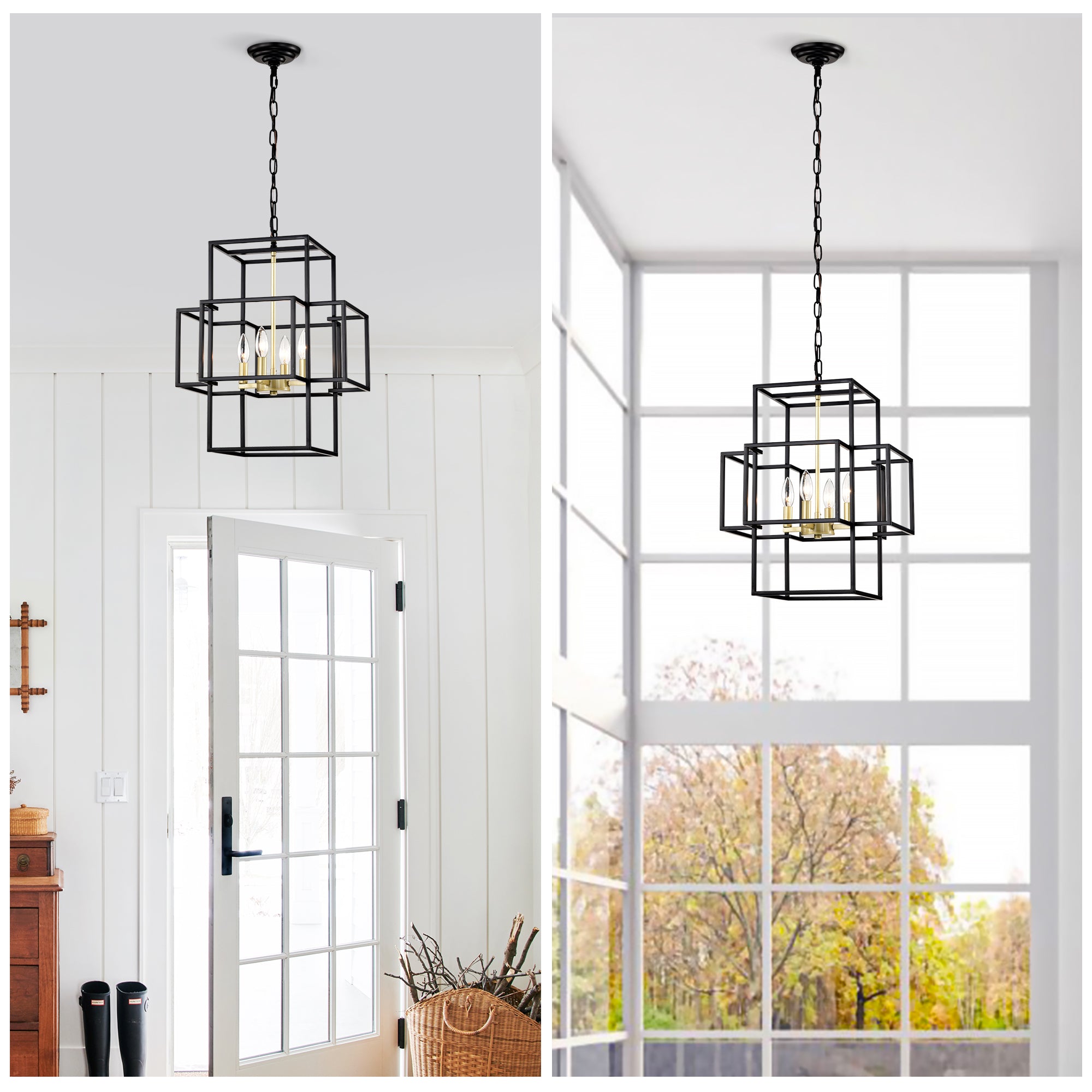4-Light Metal Lantern Tiered Pendant Hanging Light Fixtures