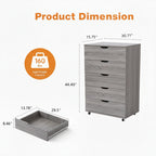 Gray 5-Drawer Dresser with Wheels
