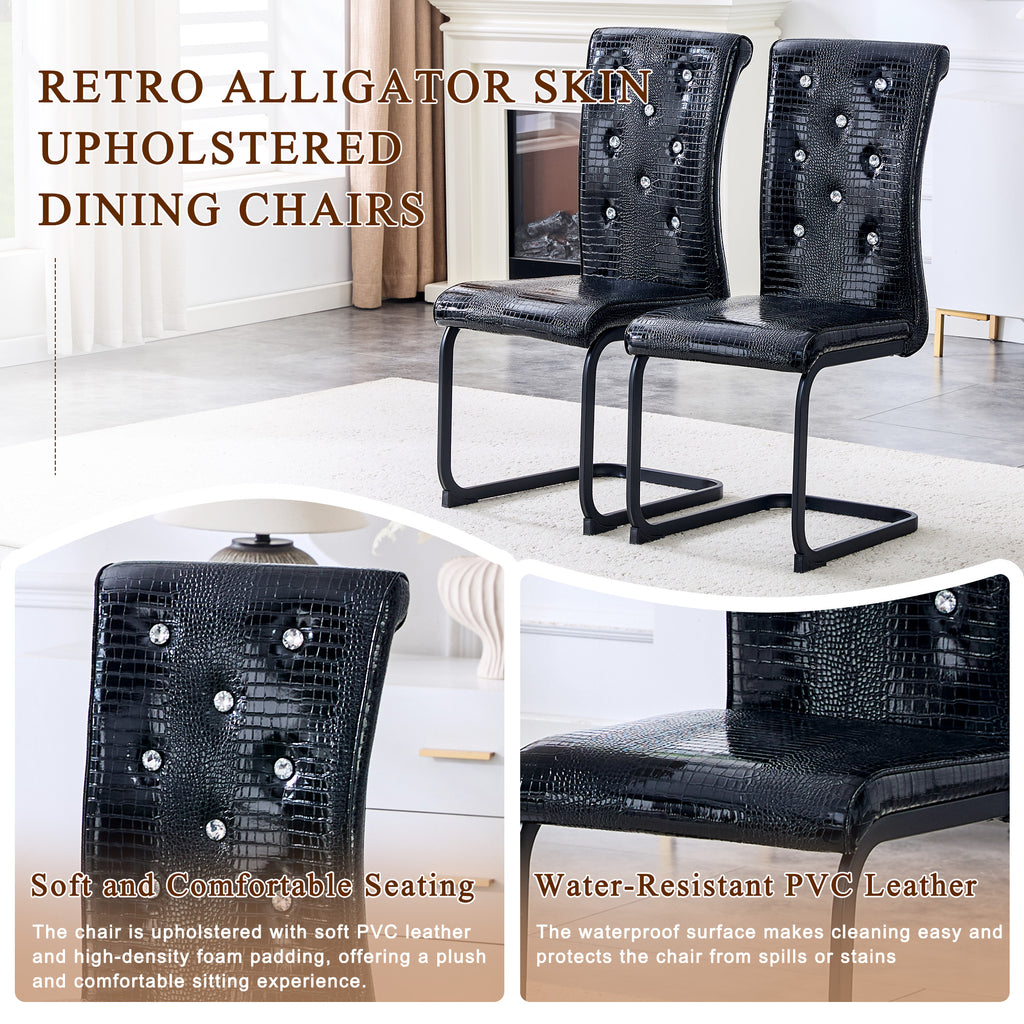 Set of 2 Retro Alligator Skin Upholstered Dining Chairs