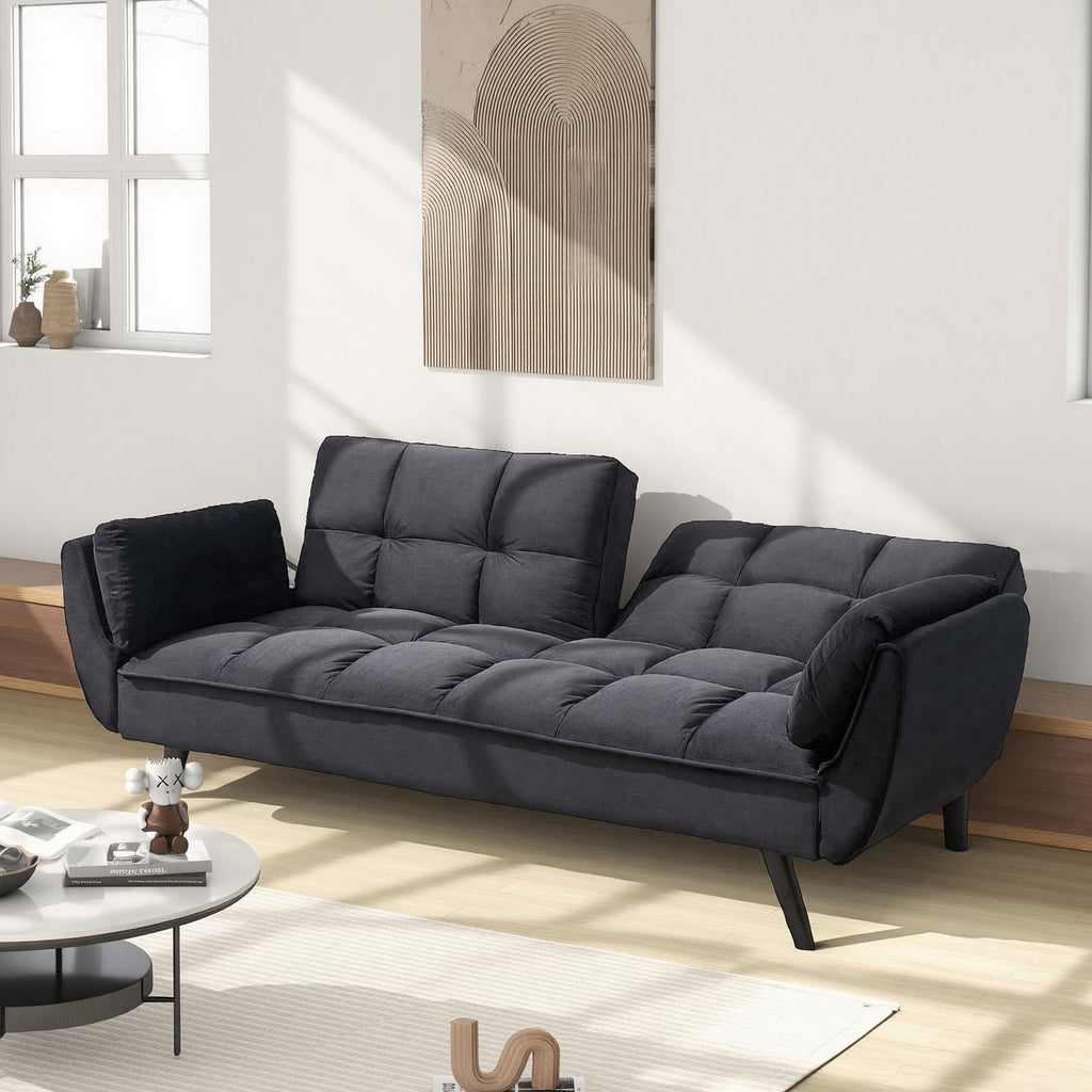 74" Black Sofa With Two Armrests & Throw Pillows