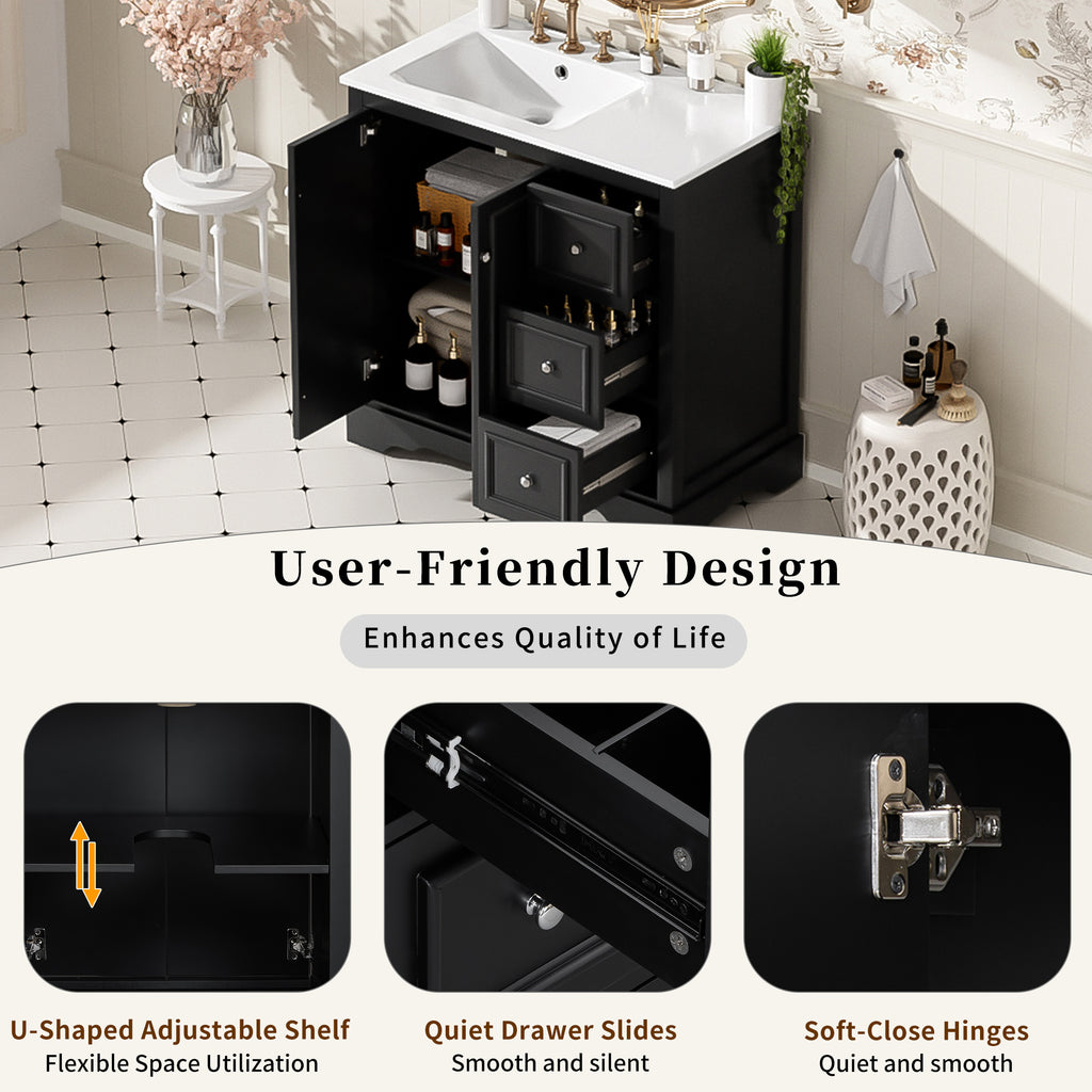 36-Inch Transitional Bathroom Vanity with Ceramic Sink