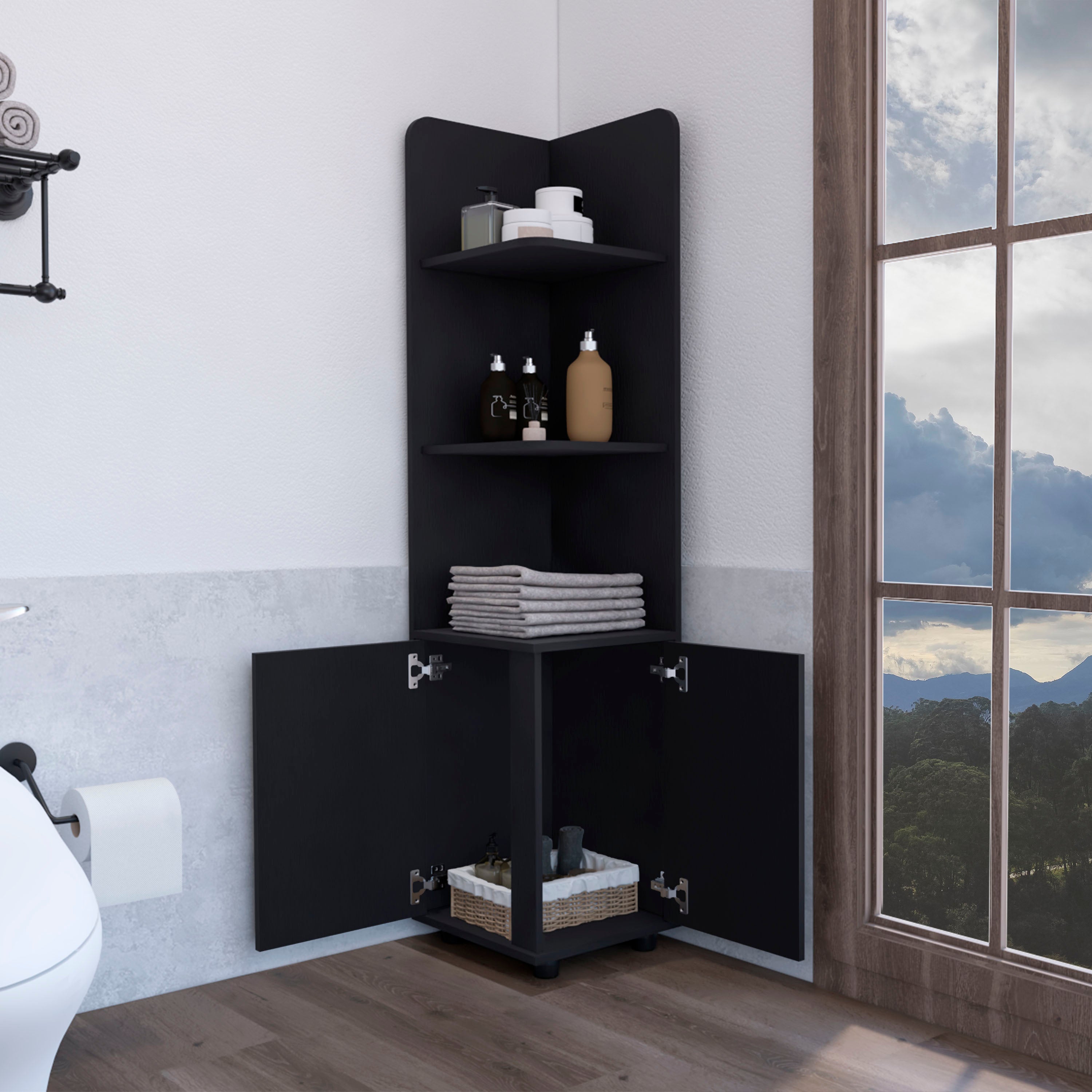 Corner Cabinet 62" Tall with 3-Tier Shelf and 2-Door