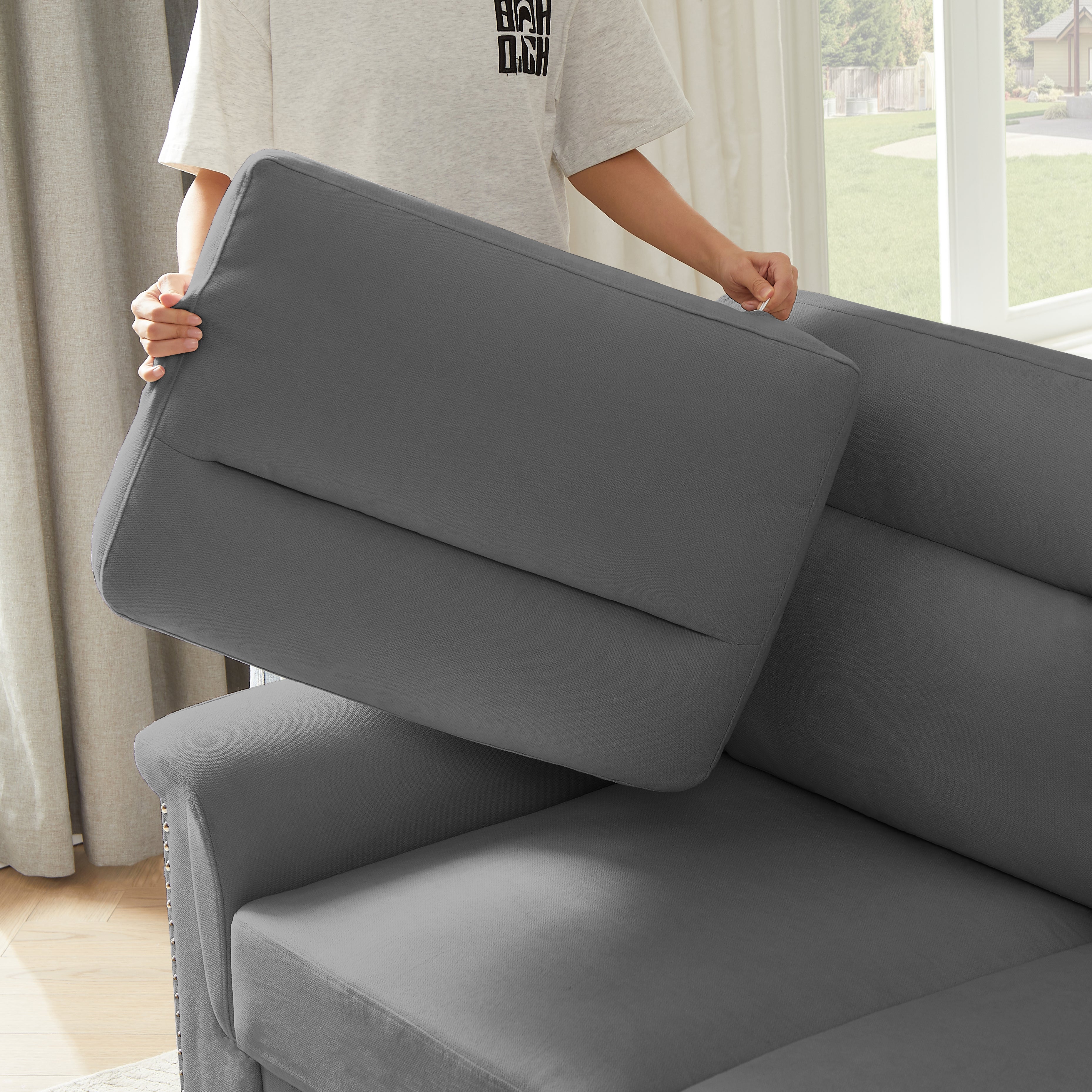 82" Modern Compressed Snowfleece Fabric 3-Seater Sofa