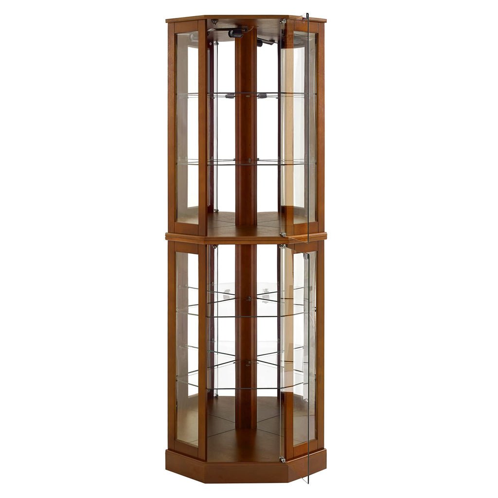 6 Shelf Corner Curio Display Cabinet With Lights, Mirrors, and Adjustable Shelves