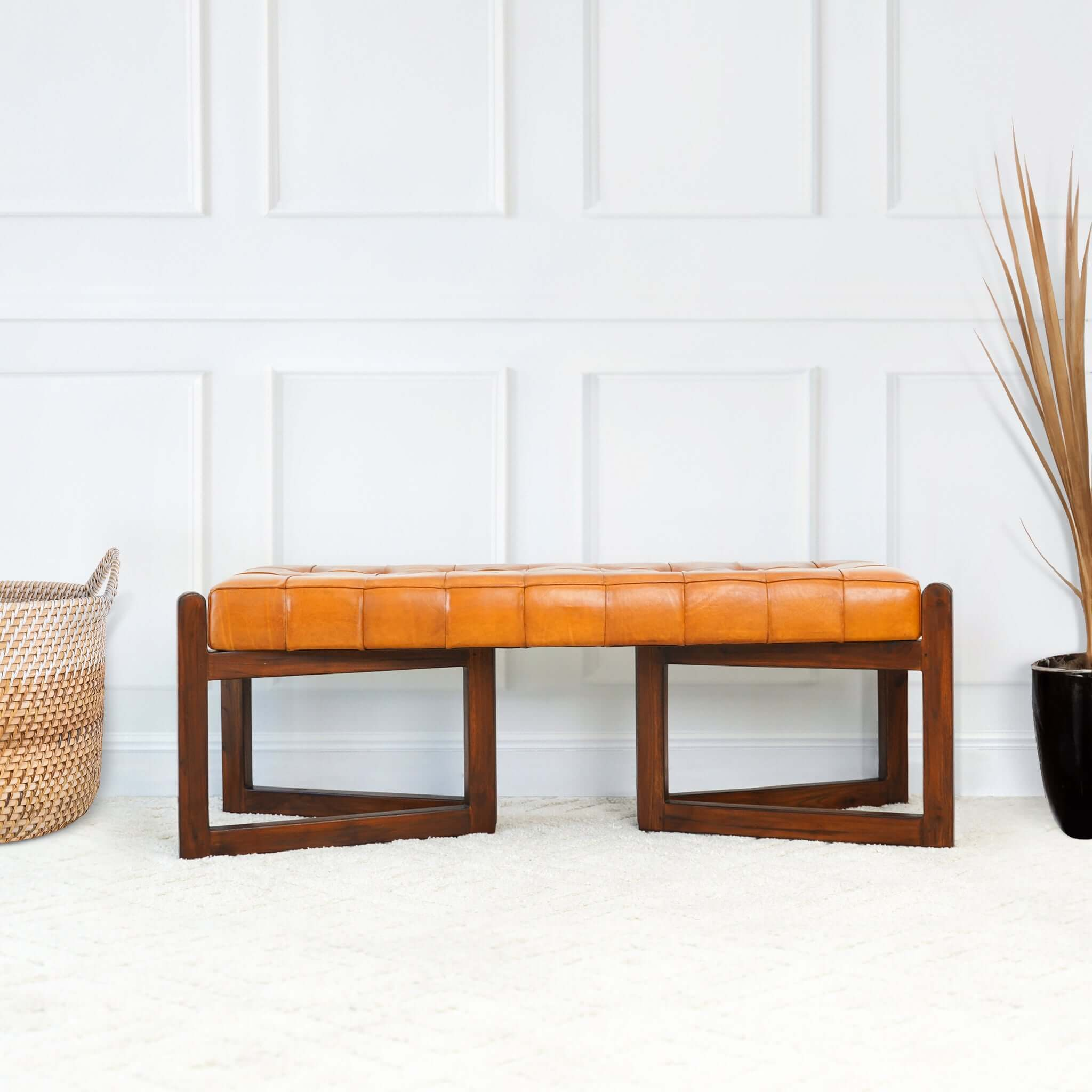 Mid-Century Riley Leather Bench