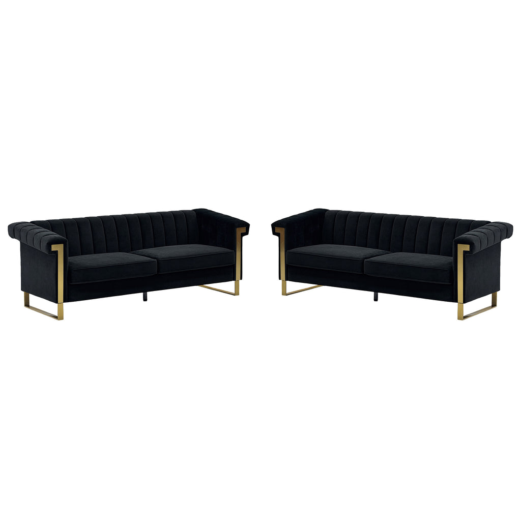 Black Velvet 2 Piece Sofa Set