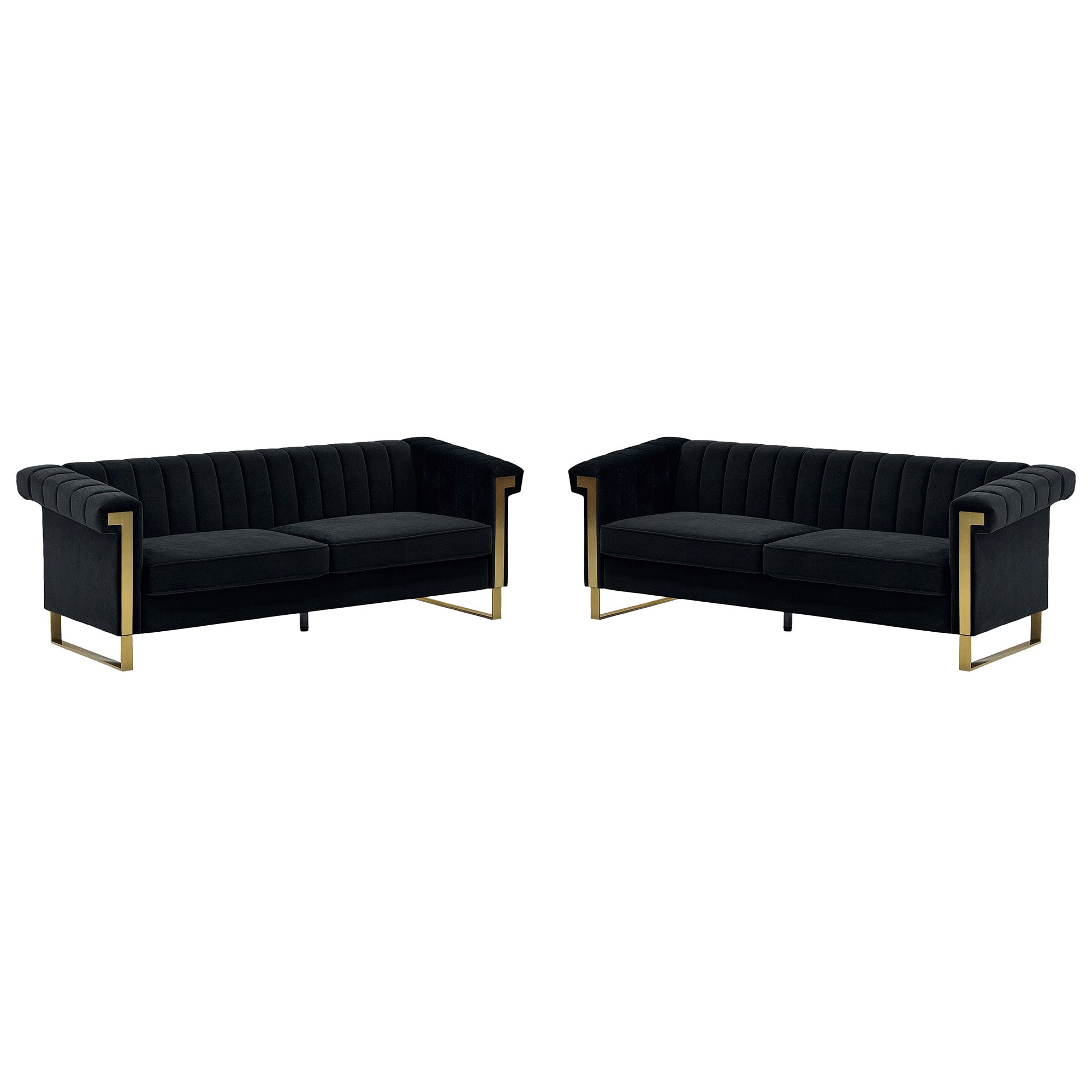 Black Velvet 2 Piece Sofa Set