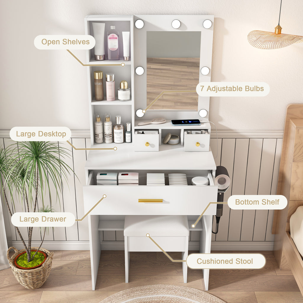 Vanity Table with Mirror & Adjustable LED Lights