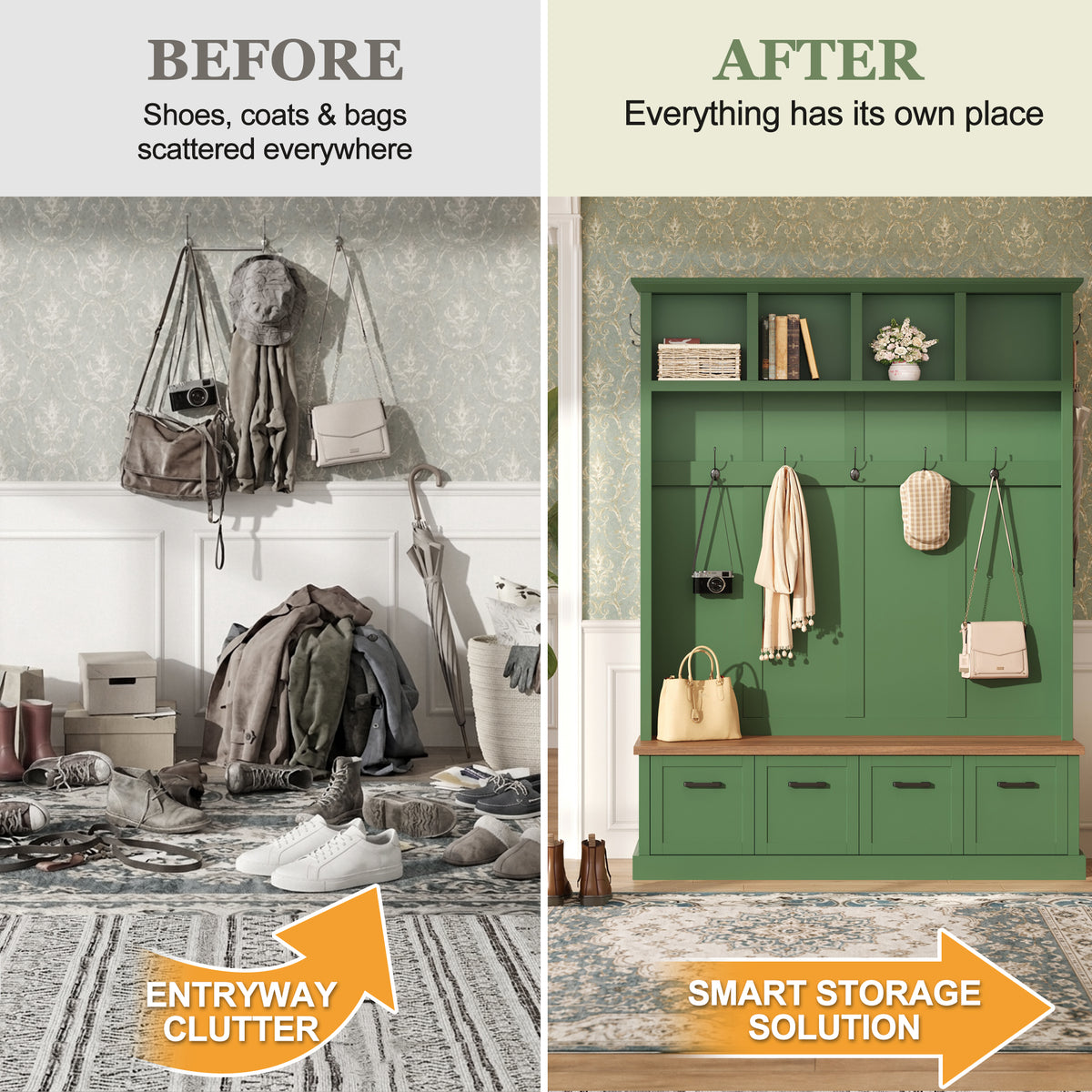 ON-TREND Farmhouse Hall Tree with Storage Bench