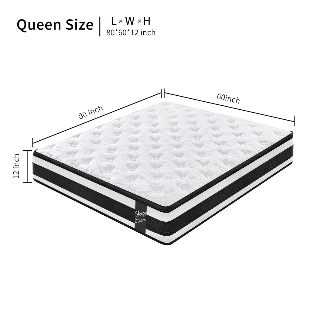 12 Inch Queen Size Hybrid Mattress with Memory Foam and Pocket Springs