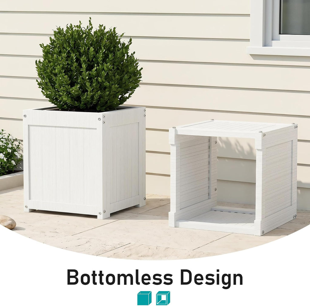 HDPE Outdoor Bench with Flower Boxes, White