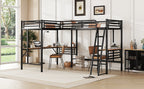 Twin Size Metal Loft Bed with Two Built-in Desks
