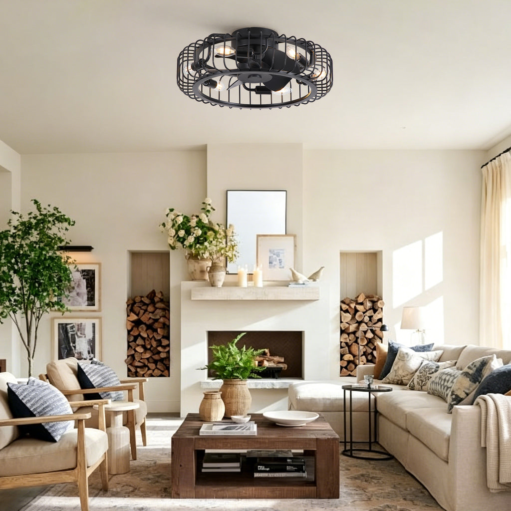 20" Low-Profile Caged Ceiling Fan Light