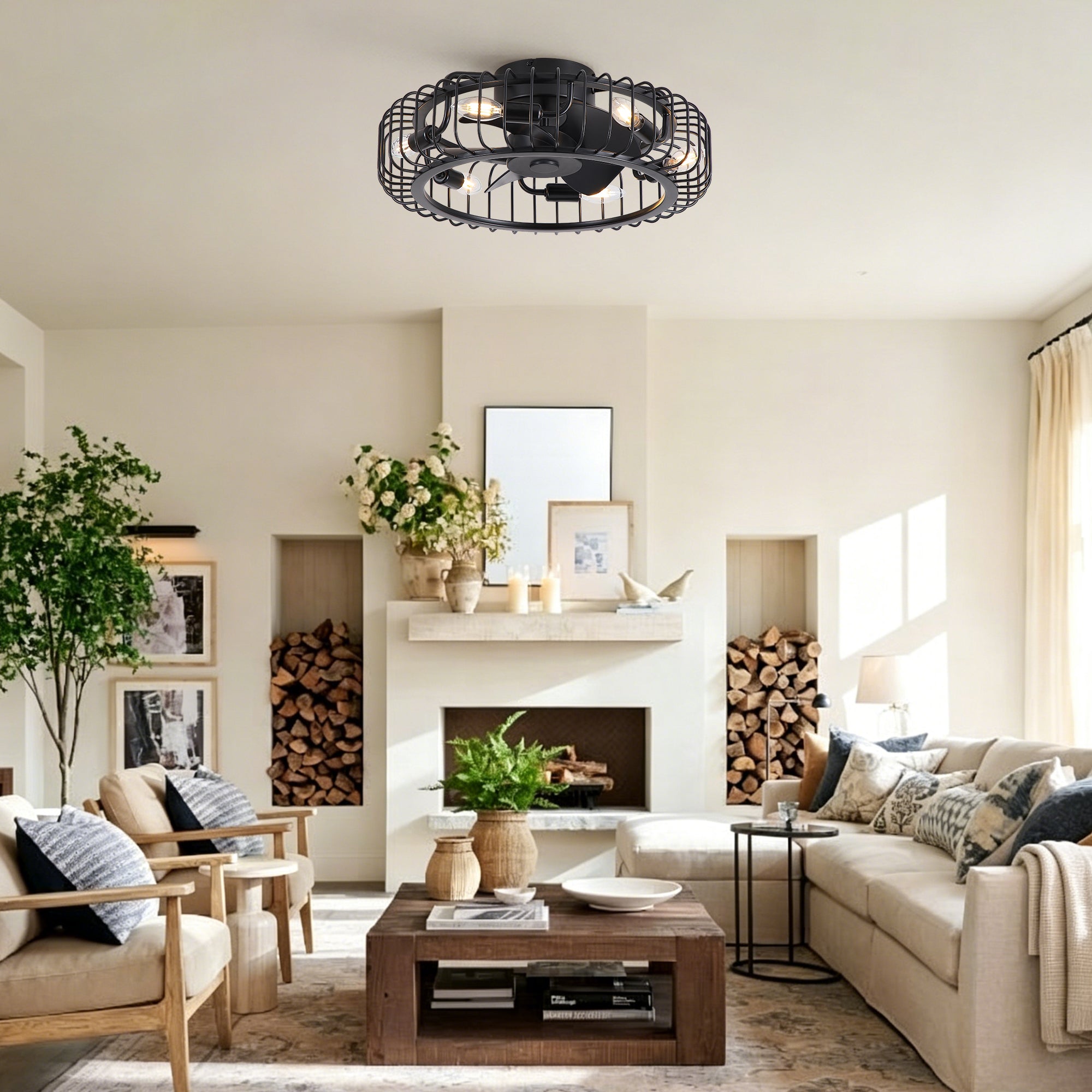 20" Low-Profile Caged Ceiling Fan Light