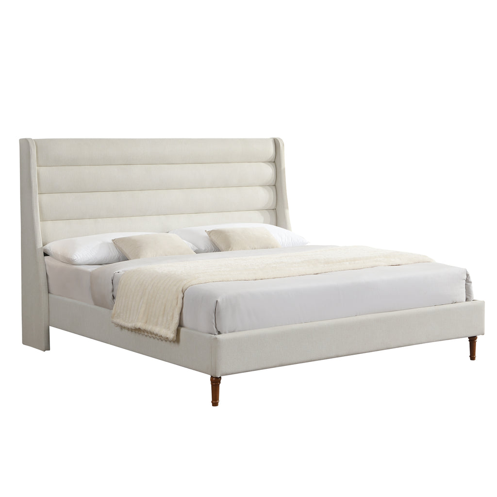 King Size Bed Frame with High Wave-Shaped Headboard