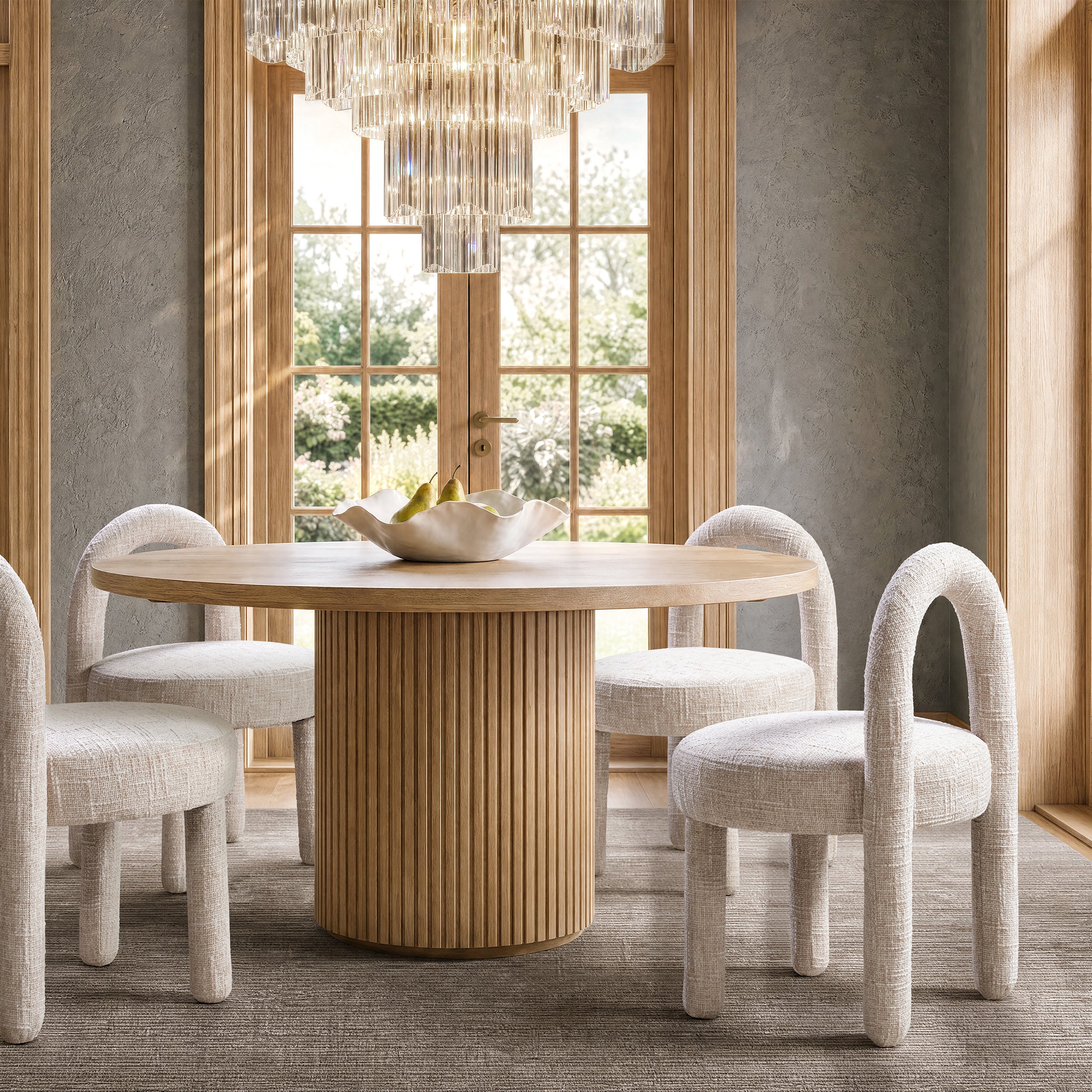 Penny Round Arched Fully Upholstered Dining Side Chair, Set of 2, Travertine