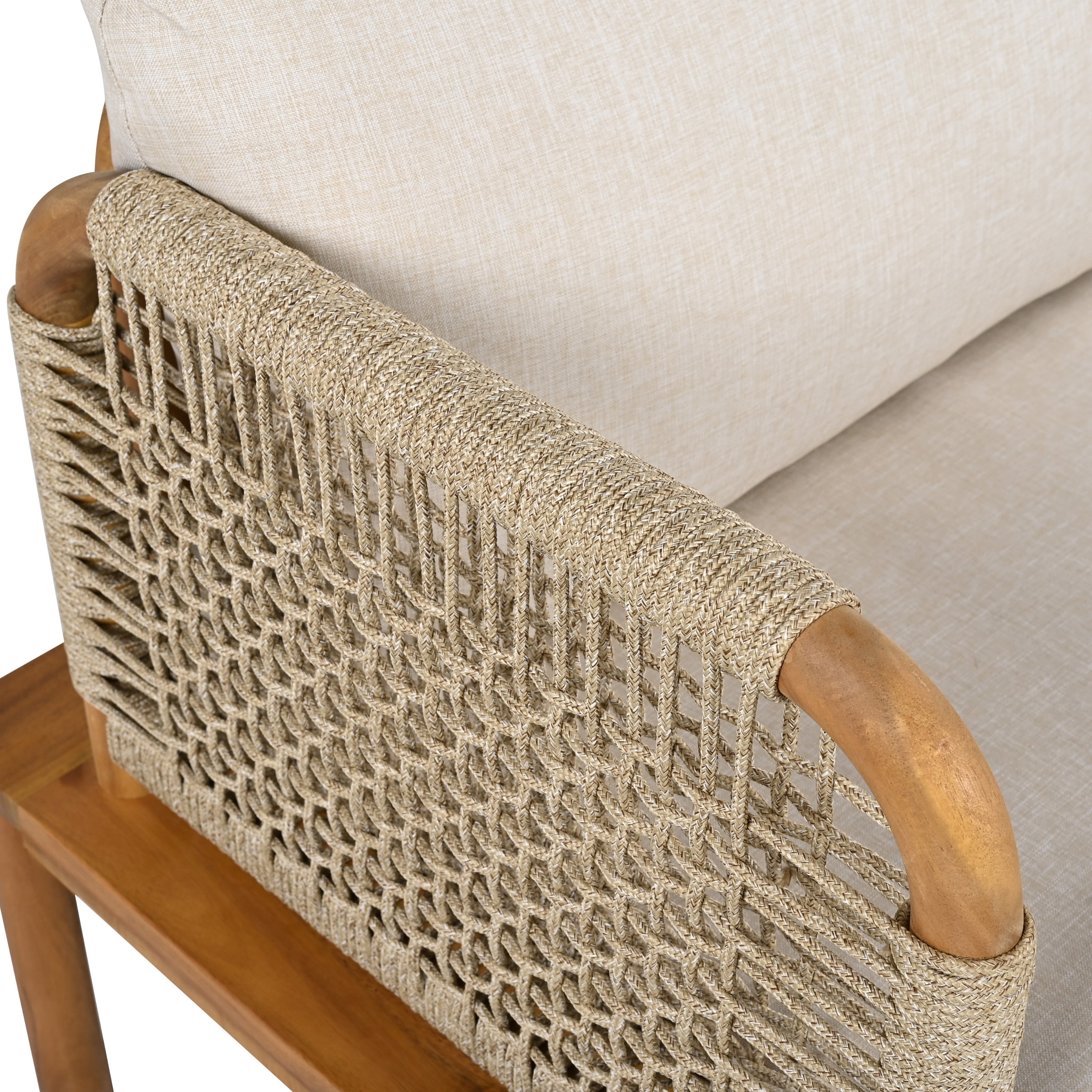 Outdoor 4-piece Acacia Wood and Rope Patio Sofa Set