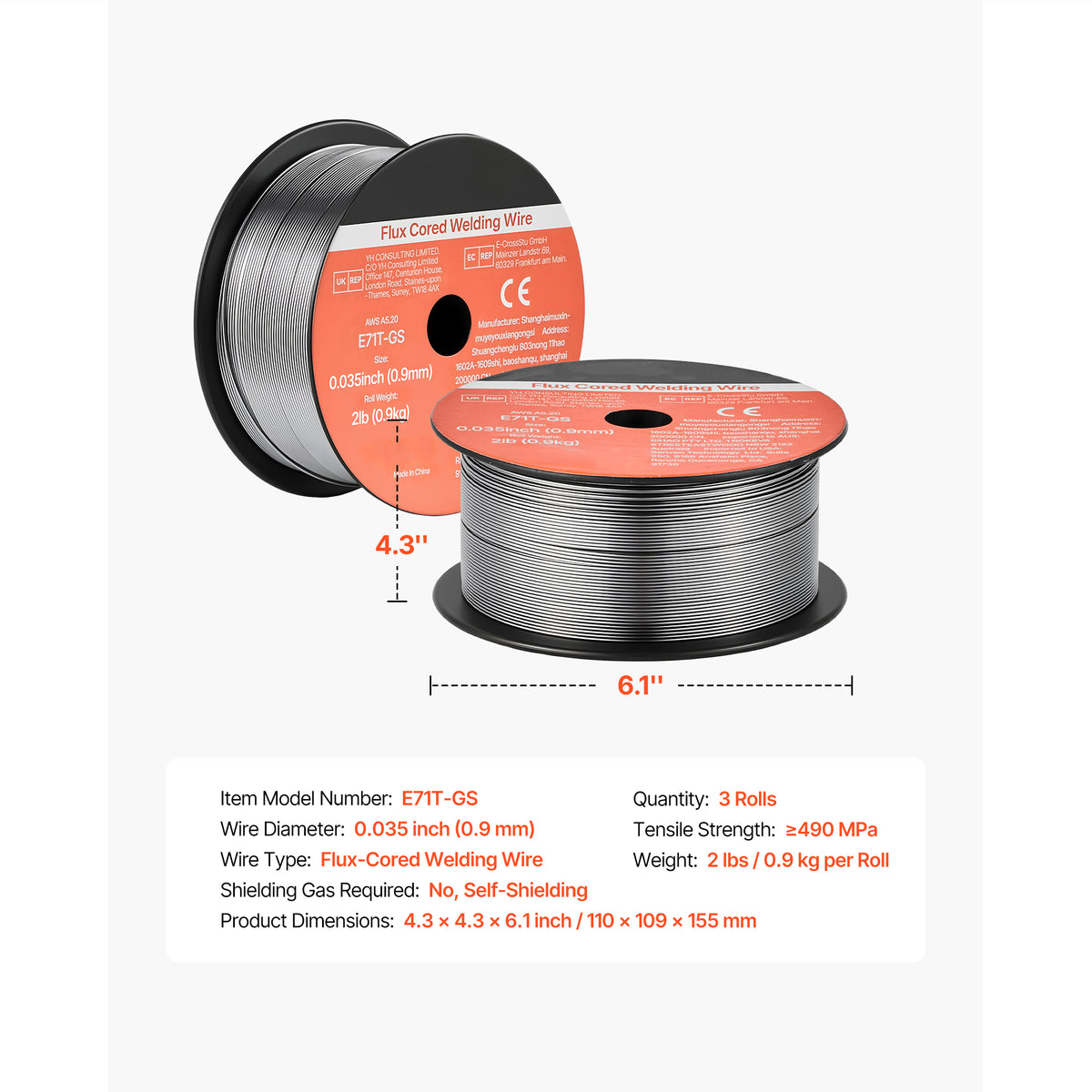 Flux Core MIG Welding Wire, E71T-GS 0.035-inch, 2 LBS
