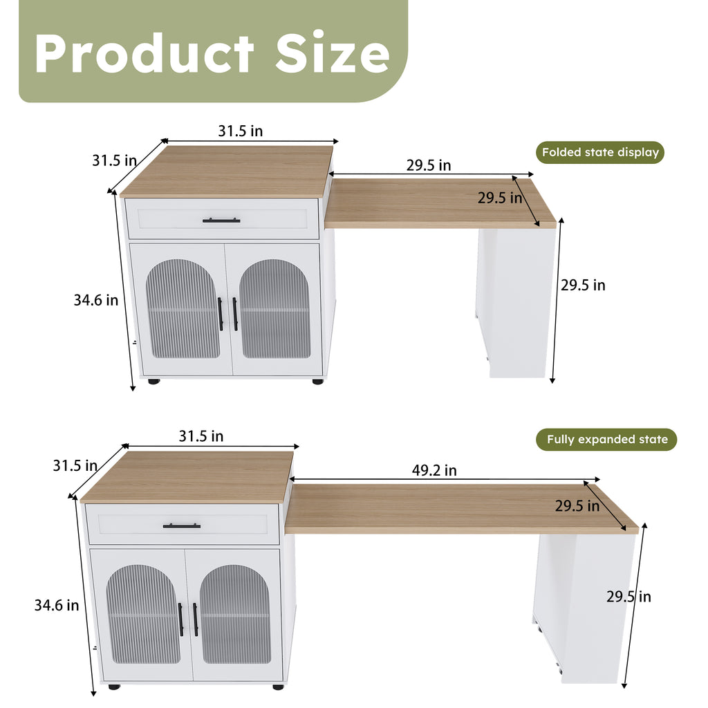 80-Inch Expandable Kitchen Island with Dining Table