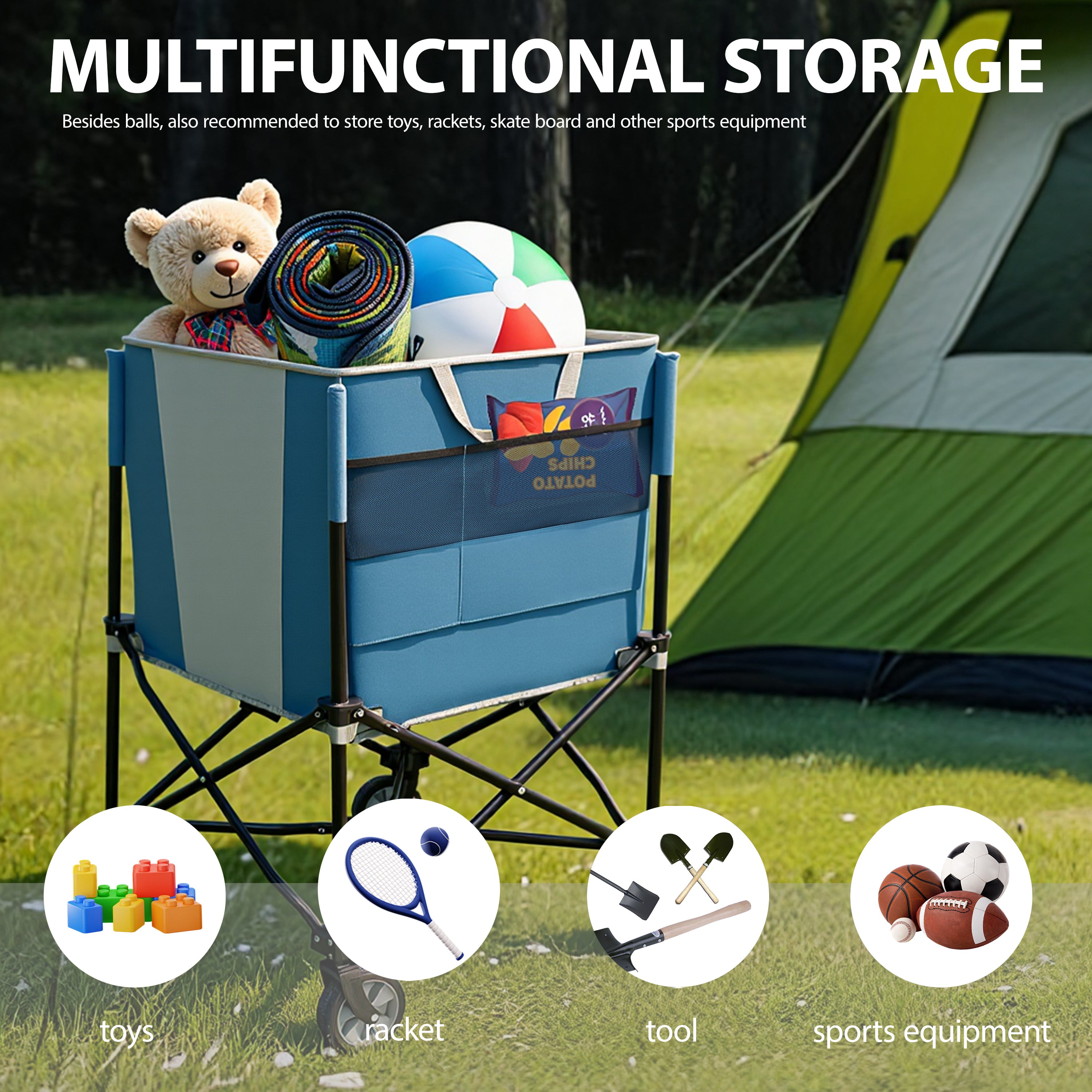 Rolling Ball Storage Cart with Wheels, Blue/Gray