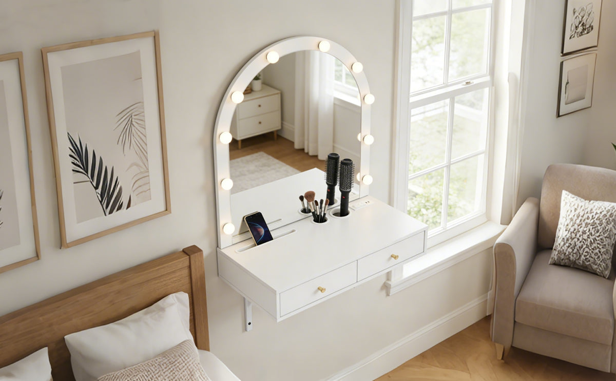Floating Makeup Vanity Desk with Mirror & 3-Color Lights