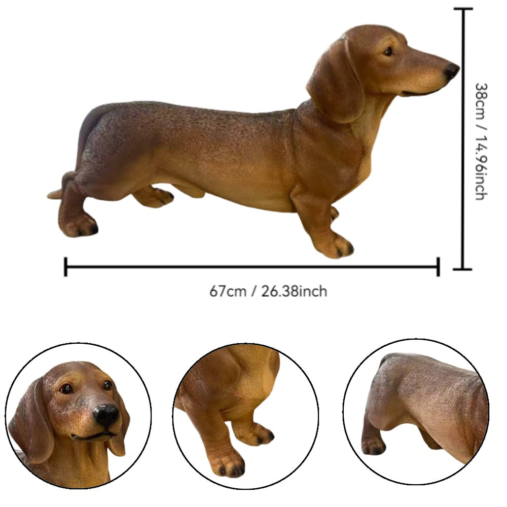26-Inch Brown Dachshund Resin Statue, Hand-Painted Lifelike Wiener Dog Figurine