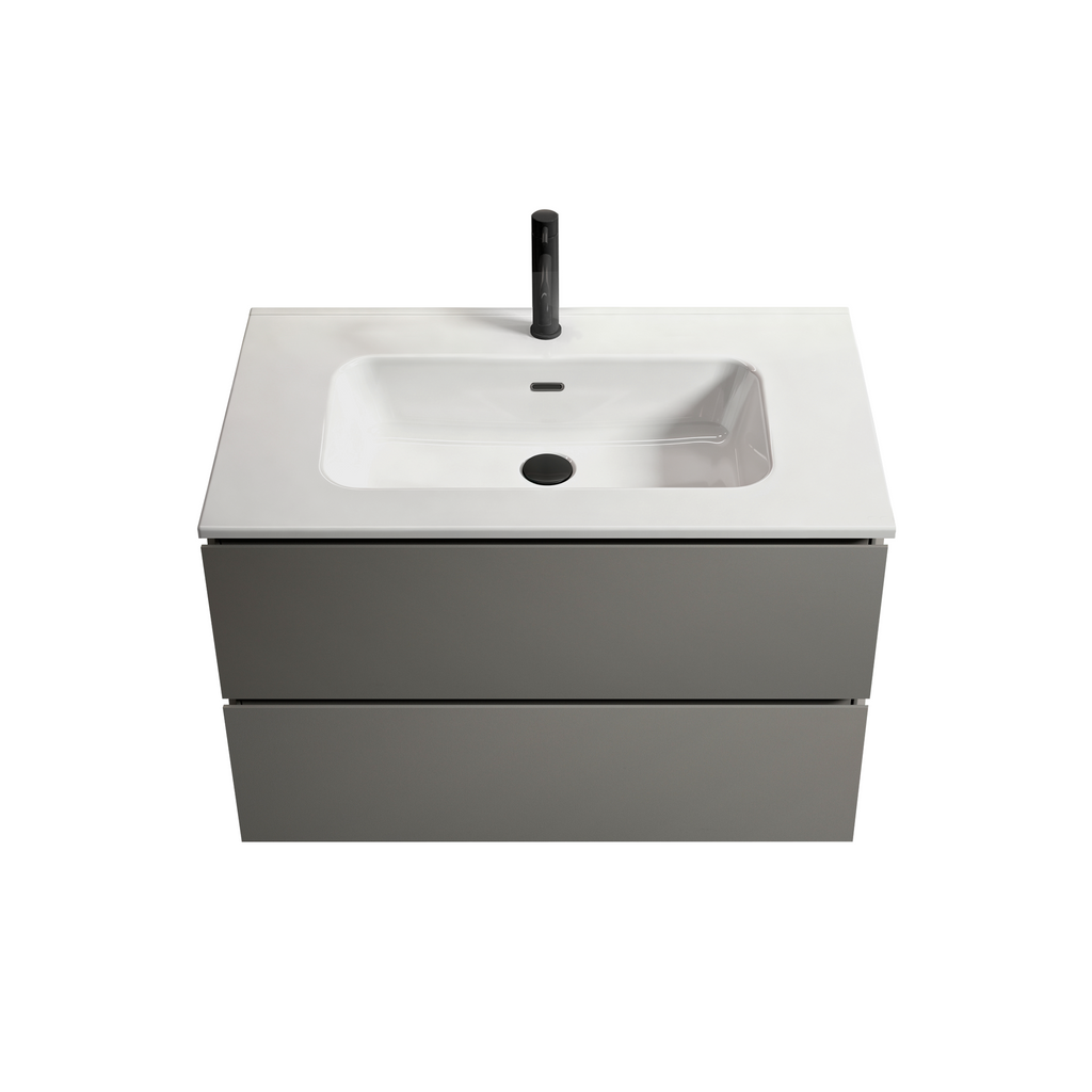 TIA 30-Inch Wall Mount Bathroom Vanity, Gray, Ceramic Sink with Soft-Close Drawers
