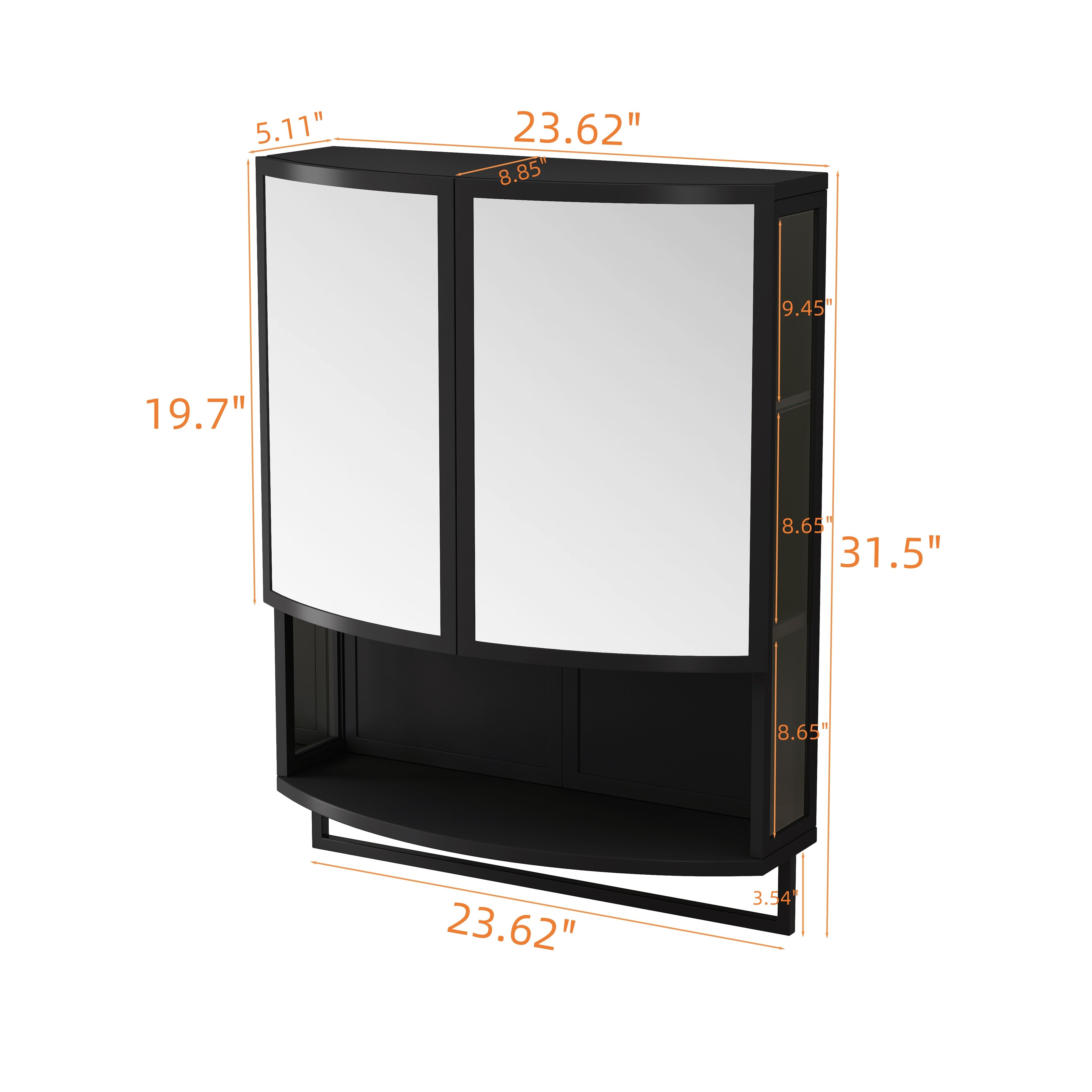 23.62" Modern Arched Glass Double-Door Wardrobe