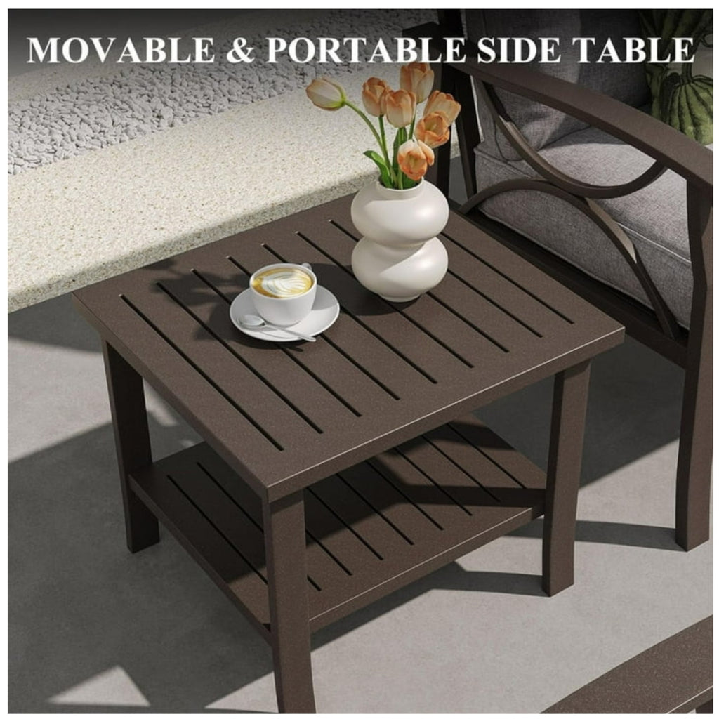 19" Square Brown Metal Side Table