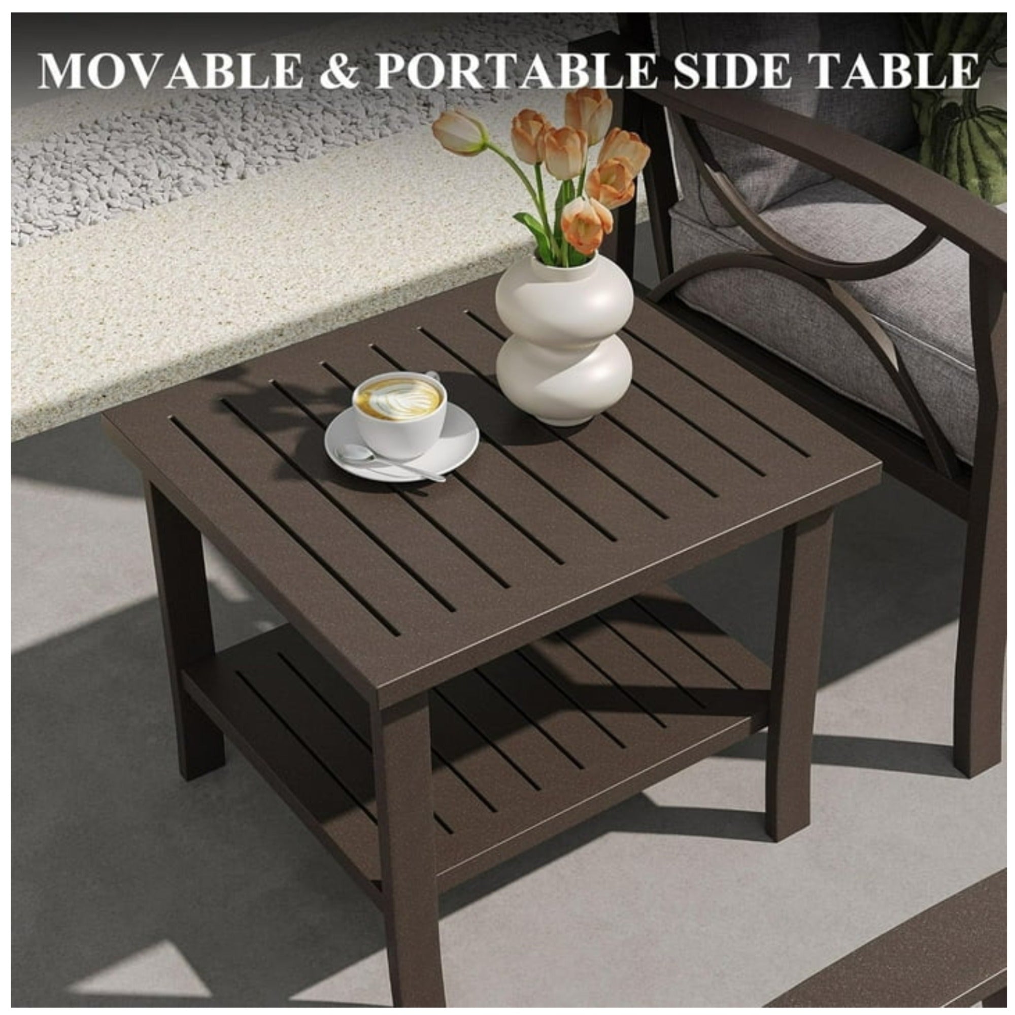 19" Square Brown Metal Side Table